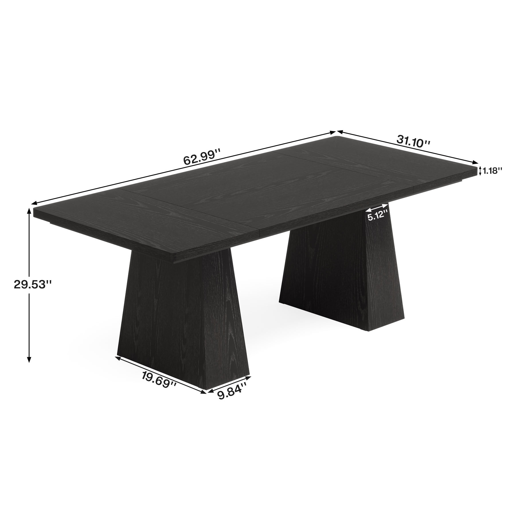 Tribesigns 63" Executive Desk, Modern Office Computer Desk with Double Pedestal, Large Simple Workstations Writing Table Conference Table, Black