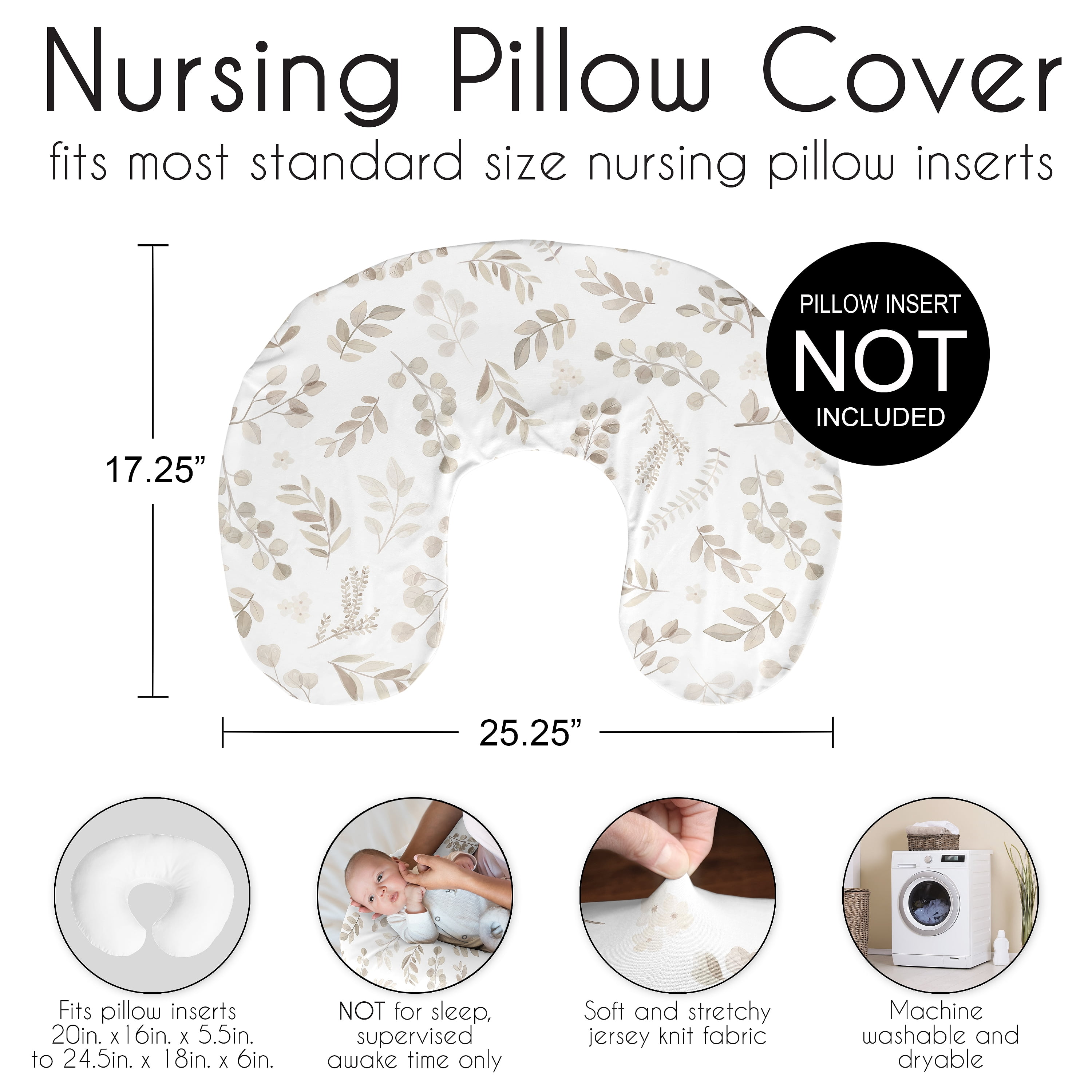Sweet Jojo Designs Botanical Beige and Taupe Nursing Pillow Cover Case (Pillow Not Included) (Pillow NOT Included)