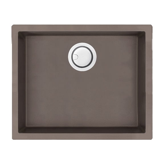 Transolid ZTSB2218-12 Zero 22in x 18in silQ Granite Integral/Dual Mount Single Bowl Kitchen Sink with 0 Holes in Espresso