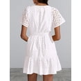 thumbnail image 3 of IBTOM CASTLE Women Short Sleeve Hollow Out Mini Dress Summer Casual Ruffle A-Line V Neck Sundress Beach Lace Vacation Dress XL White, 3 of 8