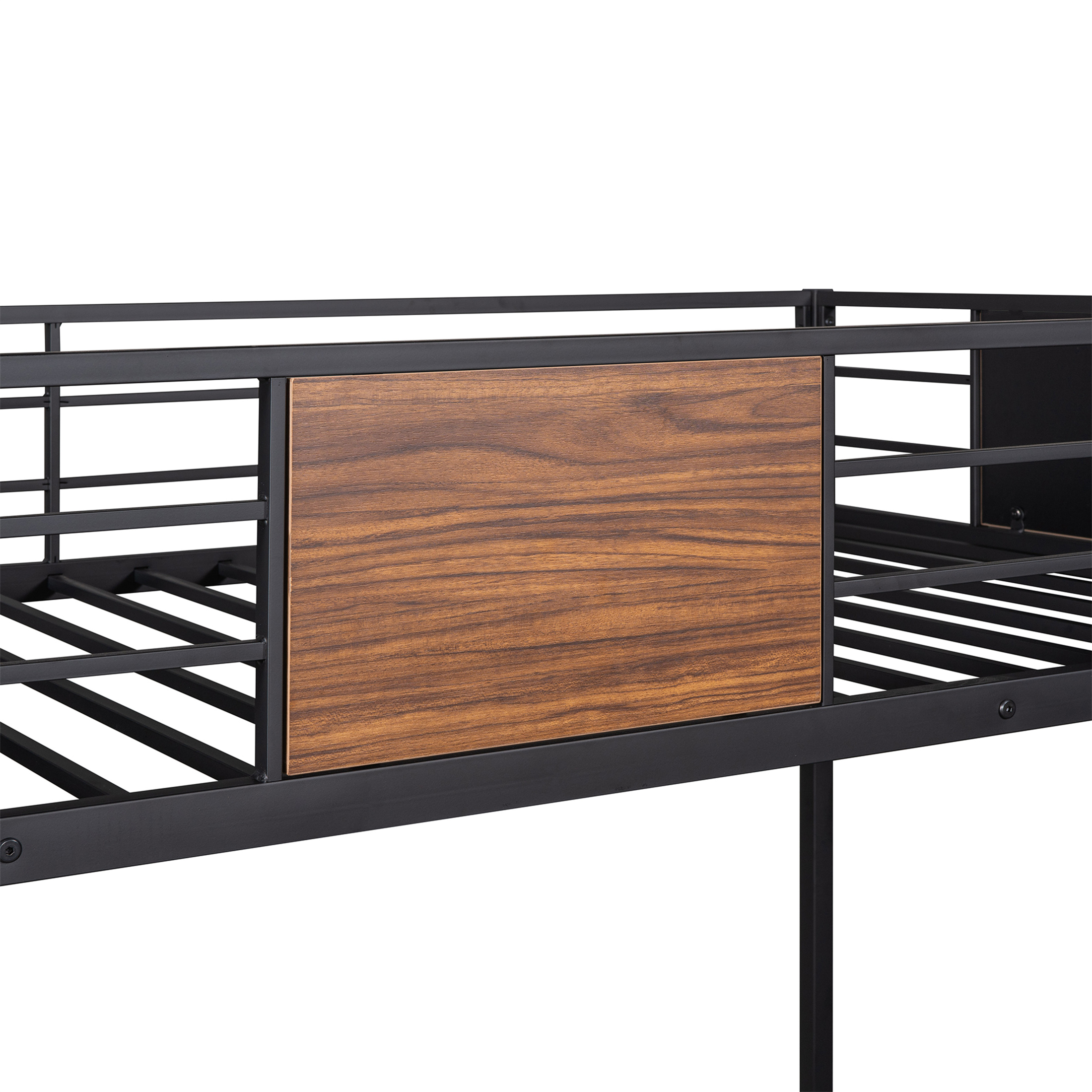 Aukfa Metal Bunk Bed Twin over Full Size for Bedroom, Drom, Built in Ladder, Black