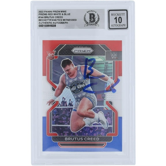 Brutus Creed WWE Autographed 2022 Panini Prizm Red White & Blue Prizm #144 Beckett Fanatics Witnessed Authenticated 10 Rookie Card - Fanatics Authentic Certified