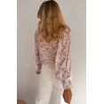 thumbnail image 6 of Women's Pink Floral Print Bishop Sleeve Collared V-Neck Shirt - [ZhiHiMeRi] | (US 12-14)L, 6 of 12