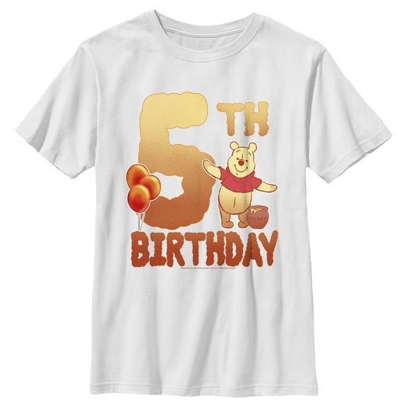 Boy's Winnie the Pooh 5th Birthday Pooh Bear Graphic Tee White Medium