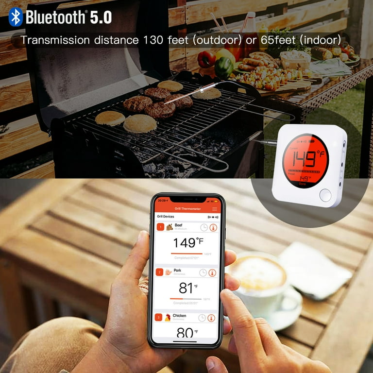 BFOUR Meat Thermometer Wireless Remote BBQ Thermometer with Timer, Instant  Read Food Meat Thermometer, LCD Display