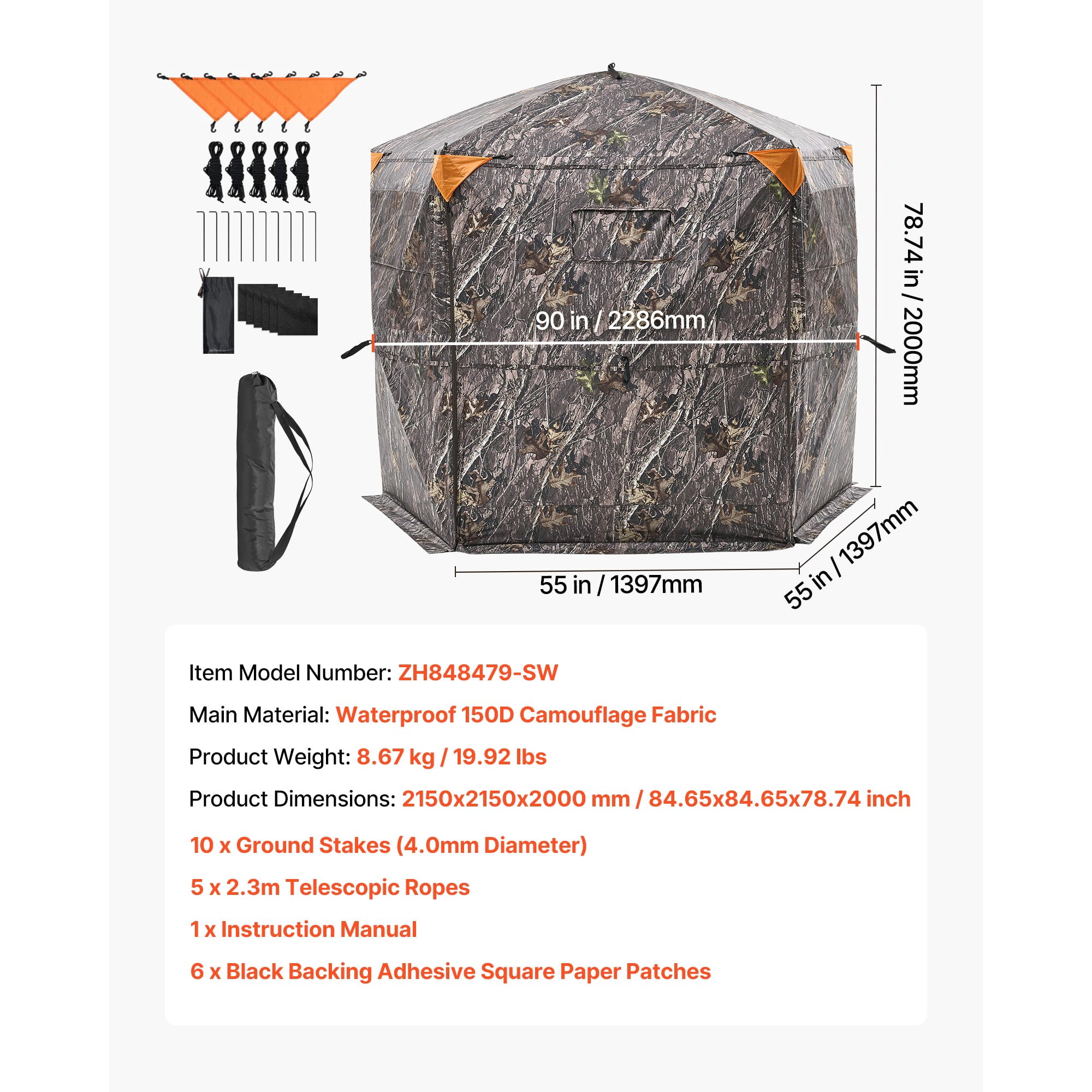 KFFKFF Hunting Blind for 6-7 People, Portable Camouflage Tent with Carrying Bag, Durable Concealed Shelter Featuring Silent Zipper Door and Windows, Ideal for Turkey and Deer Hunting