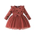 thumbnail image 2 of HOMADLES Girls Dress Long Sleeve Crewneck Solid Soft Clothing Casual Dress for Girls Soft Mesh Comfortable Dress Watermelon Red 9 Months, 2 of 8