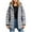 Gray, variant on Plus Size Long Puffer Coat for Women, Solid Color Hooded Winter Jacket with Pockets, Zip and Snap Closure