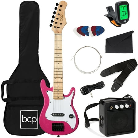Best Choice Products 30in Kids Electric Guitar Beginner Starter Kit w/ 5W Amplifier, Strap, Case - Pink Sparkle