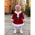 thumbnail image 6 of RUINIXCW Newborn Baby Girl Christmas Outfit Velvet Romper Dress Xmas Santa Elf Dress Infant Baby Girl Fall Winter Plush Trim Long Sleeve Dress Belt Hat, 6 of 8