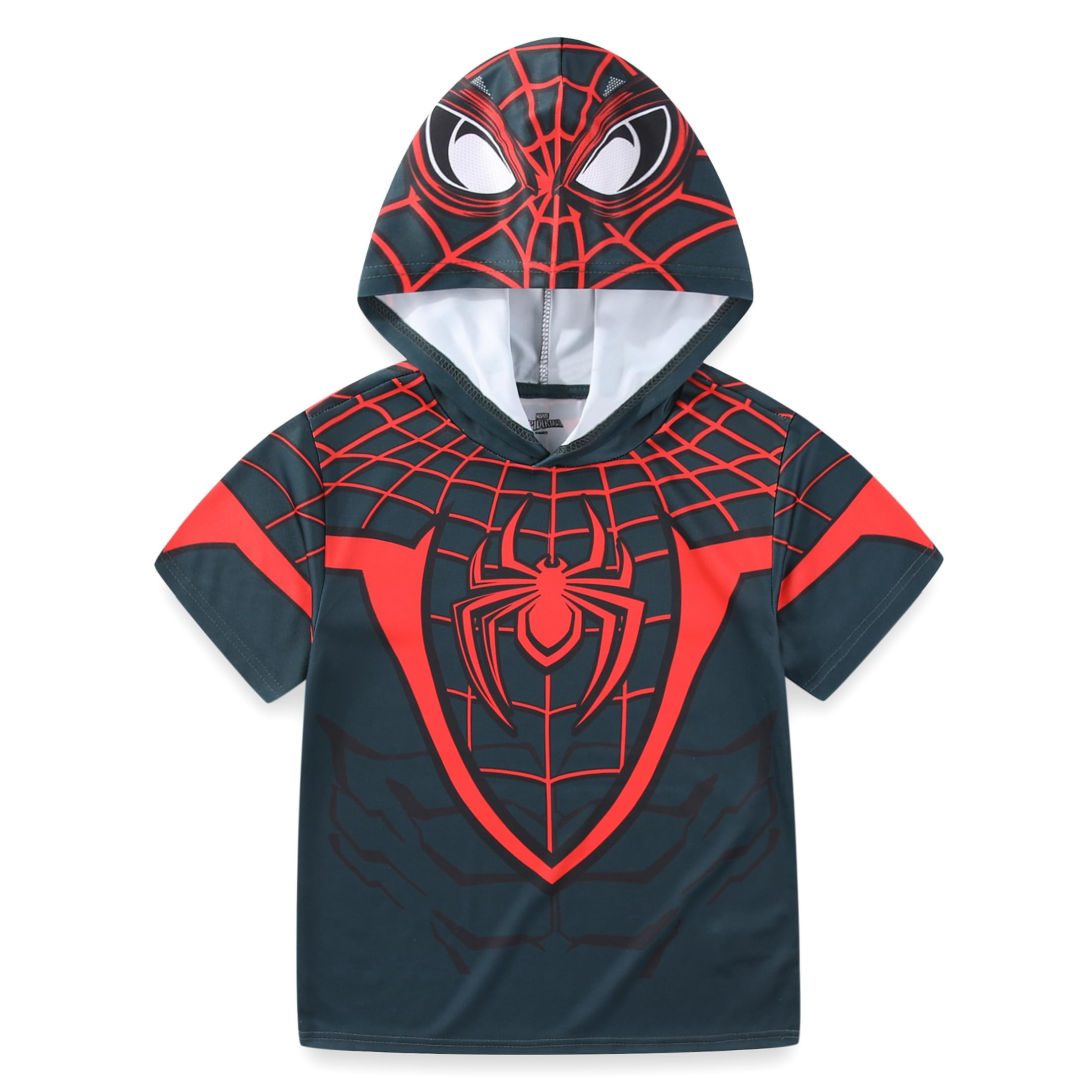 Marvel Spider-Man Miles Morales Short Sleeve Hooded T-Shirt and Short (Boys), 2 Piece Set, Sizes 4-12