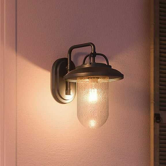 Luxury Modern Farmhouse Outdoor Wall Sconce, 14.375''H x 10''W, with Nautical Style Elements, Coastal Design, Midnight Black Finish and Glass, UHP1142