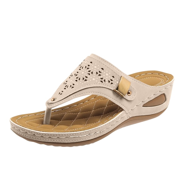EKVAHL Women's Orthopedic Thong Wedge Sandals, Cutout Strap Buckle Anti-Slip Flip Flops, Arch Support Comfortable Dressy Casual Walking Summer Slippers White