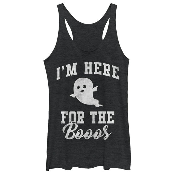 Women's CHIN UP Halloween Ghost Here for Boos Racerback Tank Top Black Heather X Large