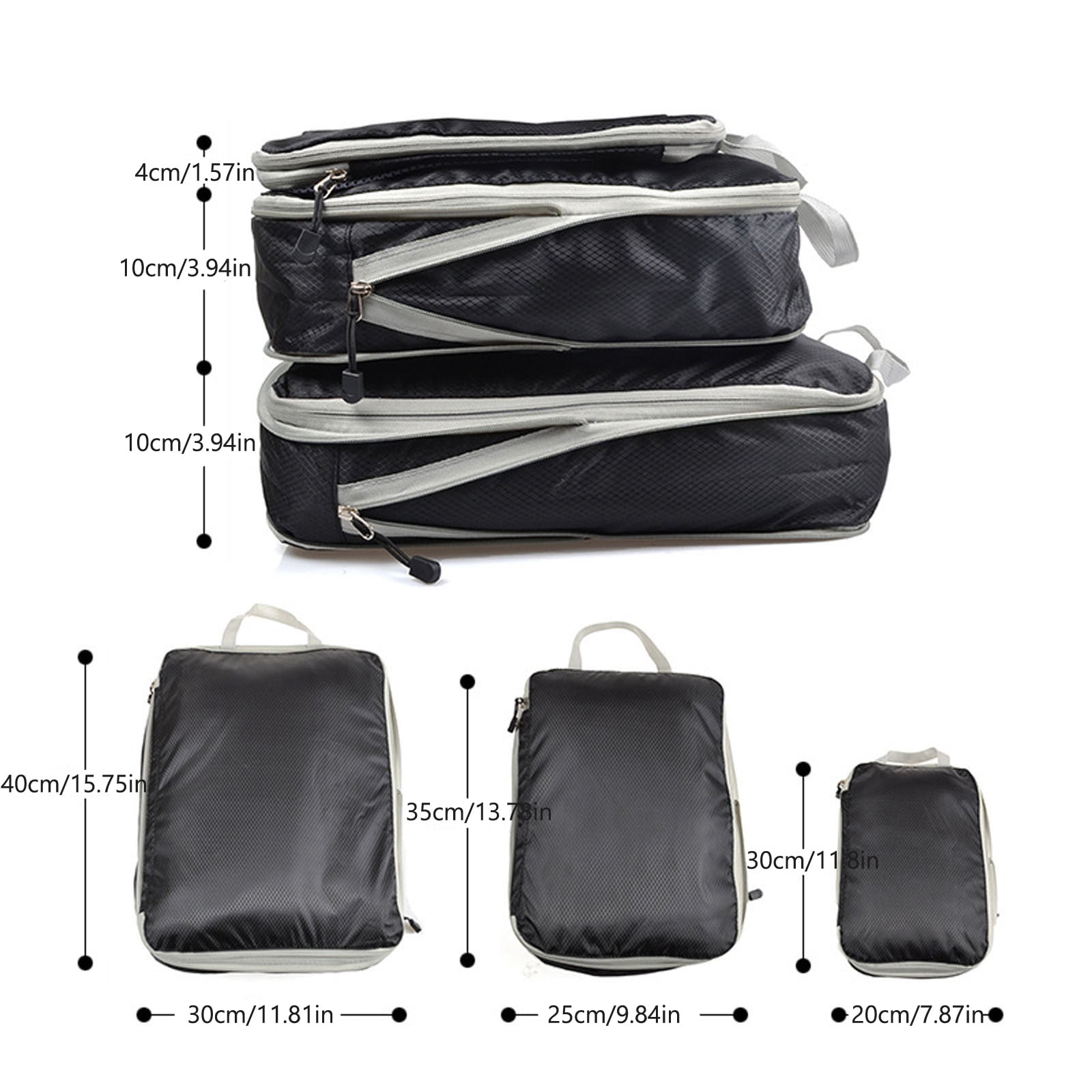 3-Piece Travel Packing Cube Set, Nylon Zipper Compression Organizer Bags, Lightweight Foldable Luggage Pouches for Clothes, Toiletries and Accessories