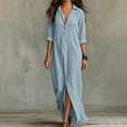 thumbnail image 5 of Wovilon Women's Maxi Shirt Dresses, Casual Button Down Long Tunic Tops with Front Slit, Loose Fit Roll-Up Sleeve Solid Color Beach Cover Up Dress, Lightweight Summer Vacation Wear, 5 of 9