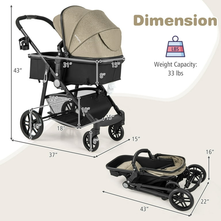 Babyjoy 2 in 1 Foldable Baby Stroller Kids Travel Newborn Infant Buggy Pushchair 22 lbs Coffee