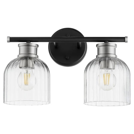 Front Cottages 2 Light Vanity Light-Noir/Satin Nickel Finish-Clear Glass Color Bailey Street Home 183-Bel-4539587