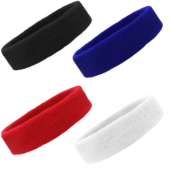 Kenz Laurenz Sweatbands 4 Terry Cotton Sports Headbands Sweat Absorbing Head Bands Basic Colors