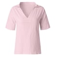 thumbnail image 4 of XMHJSMD Women's Mid Sleeved V Neck All Solid Color Oversized Loose Shirt T Shirt(Pink,M), 4 of 5