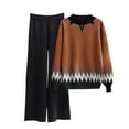 thumbnail image 2 of Women's Temperament Two-piece Knitted Suit Loose Sweater Wide Leg Pants for Fall Winter Matching Sets,Black,L, 2 of 5