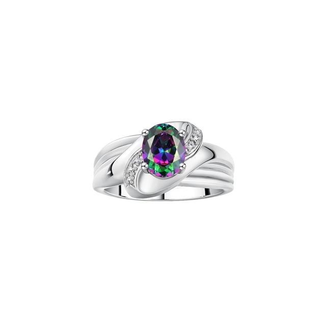 RYLOS Bagues pour Femmes Bague en Or Blanc 14K Pierre Précieuse Ovale 9X7MM et Diamants Design Classique Juin Alexandrite Bijoux pour Femmes Taille 7