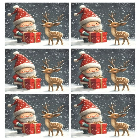 

Ryvnso Placemats Set of 6 Christmas Gnome Deer Winter Dining Mats Heat-Resistant Non-Slip Washable Table Mat