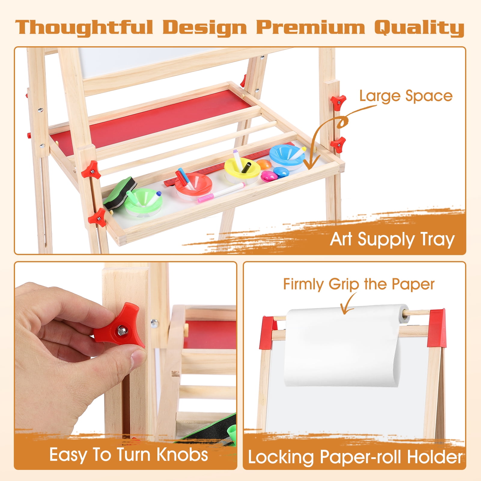 Wooden Art Easel, Adjustable Height Drawing Easel with Double Sided Whiteboard Chalkboard, Foldable Dry Erase Board with Accessories, Perfect Painting Gifts