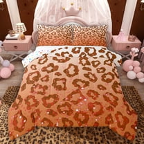 Feelyou Leopard Print Teens Twin Comforter Sets, Orange Sequin Print Bedding Set, 2pcs