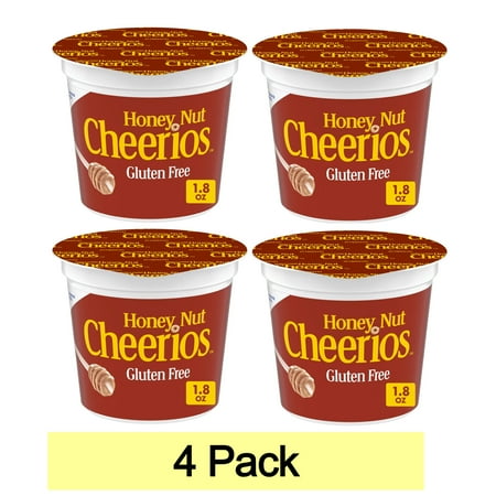 (4 pack) Honey Nut Cheerios Breakfast Cereal Cup Gluten Free Single Serve Cereal 1.8 oz