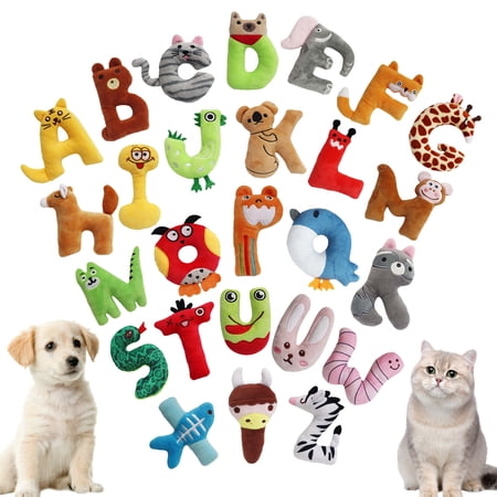 Duuclume Dog Squeaky Toys; Pack of 26 Letters Dog Plush Toy Set Multicolored Puppy Teething Toys