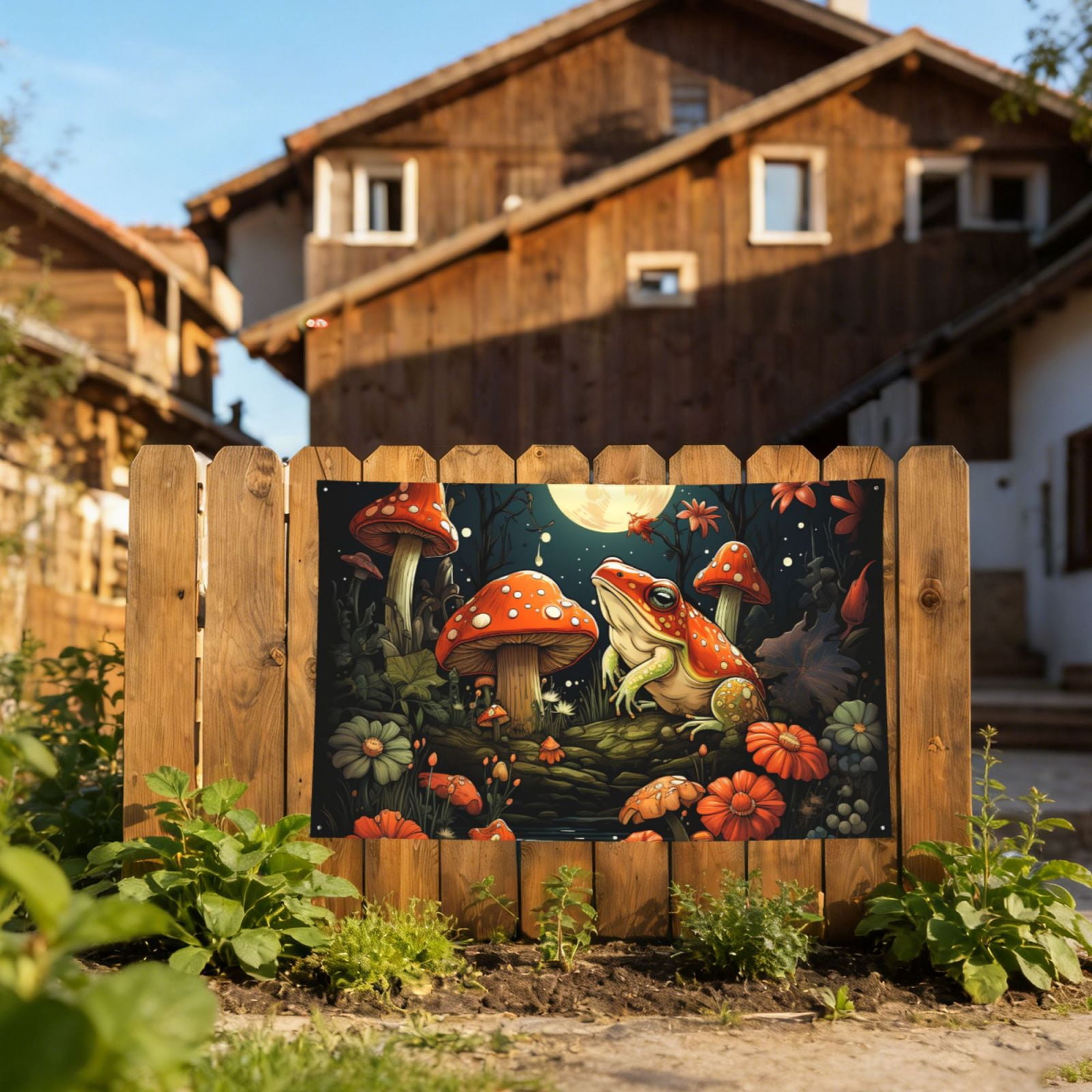 Frog Toads Mushroom Cool Four Hole Decorated Banner Flag for Garden Yard Home Decoration Indoor Outdoor 4x6 Ft