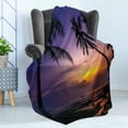 thumbnail image 4 of Sunset Soft Flannel Fleece Throw Blanket, Exotic Landscape Photo of Tropical Tall Palm Tree Silhouette and Ocean at Dawn, Cozy Plush for Indoor and Outdoor Use, 70" x 90", Multicolor, by Ambesonne, 4 of 5
