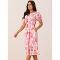thumbnail image 2 of DARING DIVA Women's Puff Sleeve Cutout Waist Midi Floral Dress with Pockets L Pink, 2 of 5