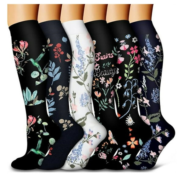 Aocisk Women 6PC Long Compression Socks Leggings Long Running Compression Socks Outdoor Sports Socks Compression Socks for Women with Support Black L