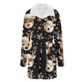 thumbnail image 4 of Women's Long Sleeve Plush Bathrobe - Winter Warm Christmas Printed Homewear, Black, S, 4 of 5