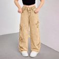 thumbnail image 2 of YunPes Girls Y2K Denim Pants Frayed Star Embroidered Wide Leg Pants with Elastic Waist Trendy Straight Leg Trousers Hip-Pop Streetwear, 2 of 6