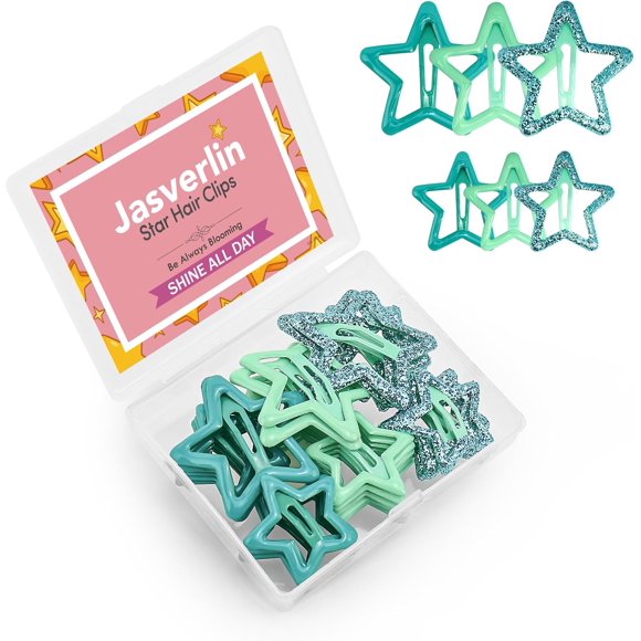 shiyou-Green Star Hair Clips, Y2k Fun Metal Stars Snap Barrettes, Cute Kawaii Glitter Small Cutecore Hair Accessories for Girls Assorted Size 36 pcs (St. Patrick's Day Color)