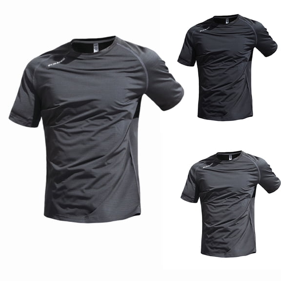Hearthz Men's Cooling Ice Silk Running Shirts Quick Dry Short Sleeve Athletic Running Shirts Crew Neck Sun Protection Men Shirts Dark Gray S