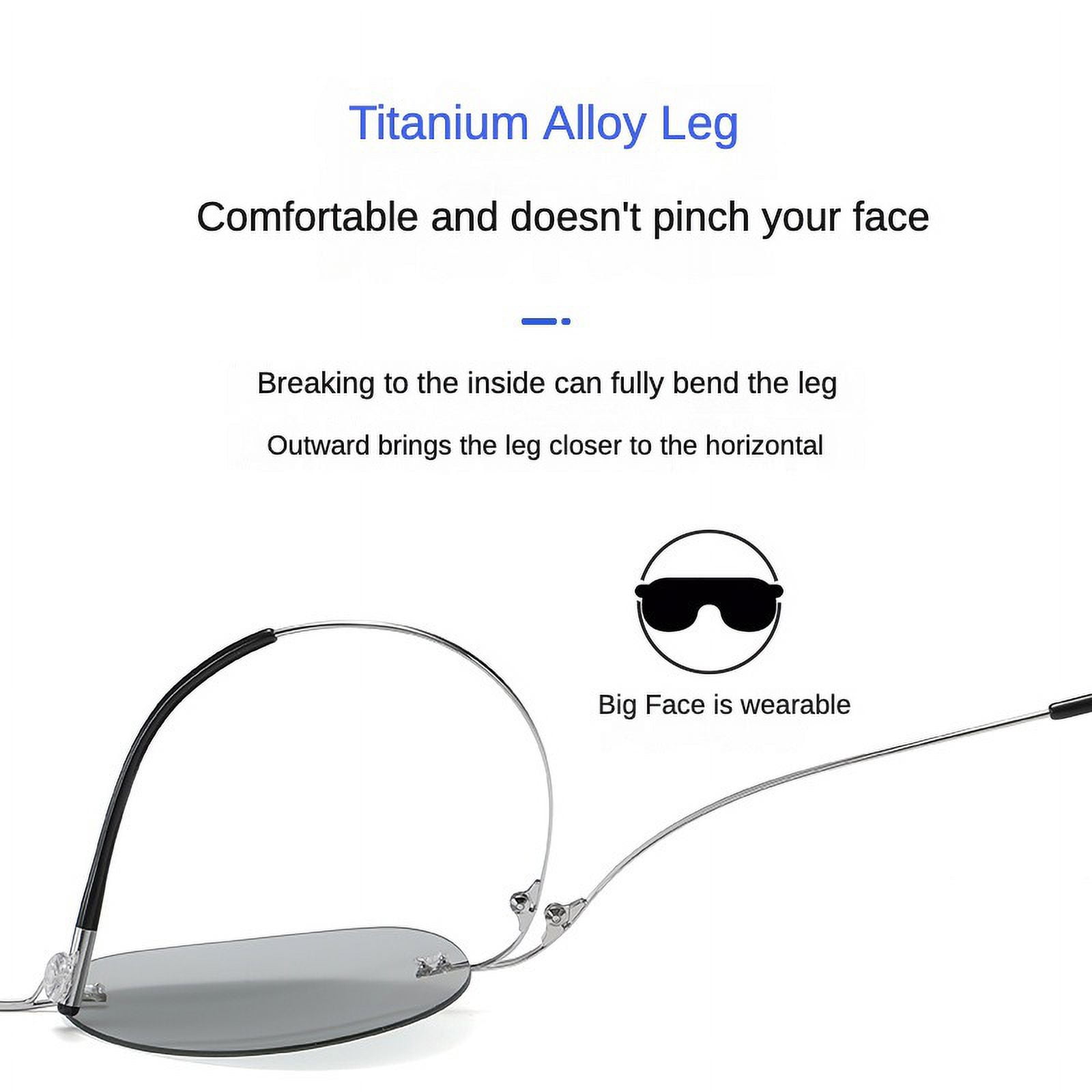KKTREE Titan Bold Ultra-light Titanium Polarized Frameless Photochromic Sunglasses for Men, Suitable for Driving Day and Night