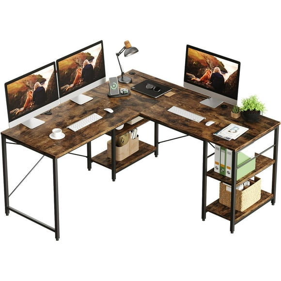 Bestier 95.5 inches L-Shaped Computer Desk Long Table for Home Office for Kids and Adults, Rustic