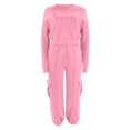 thumbnail image 5 of Women's 2 Piece Tracksuit Set Crewneck Cropped Long Sleeve Top High Waist Cargo Jogger Pants Elastic Waist Side Pockets Relaxed Comfortable Outfit for Workout Casual Daily Wear Pink_#47 M, 5 of 5
