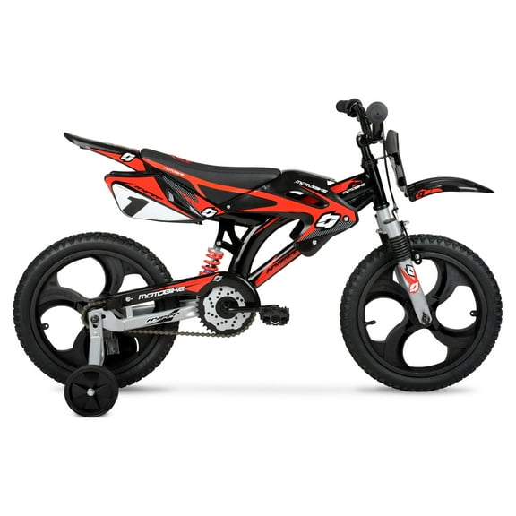 16" Hyper Moto Bike, 16" Mag Wheels, Training Wheels, Child Bicycle, Ages 5-7 Years, Black/Red