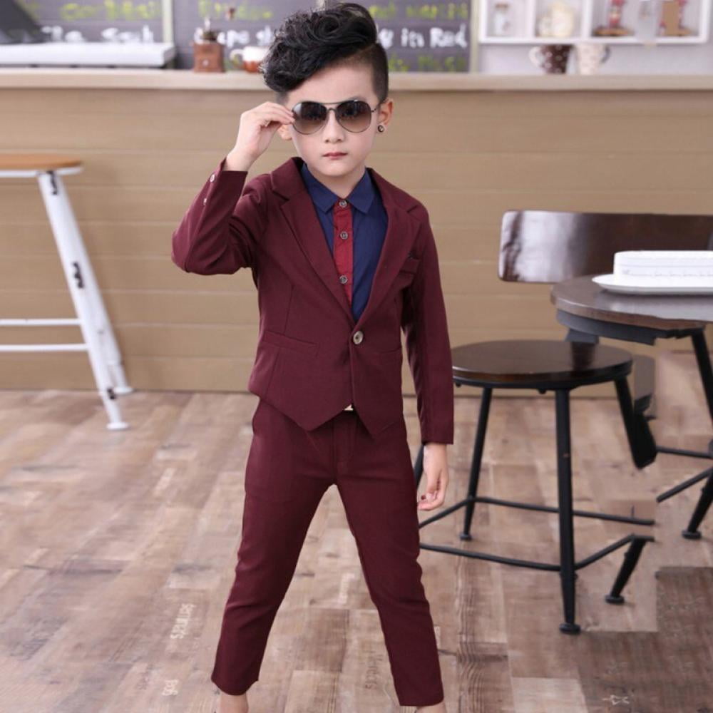 2PCS Toddler Kids Baby Boy Outfit Blazer Suit Coat+Long Pants Formal Clothes Set 