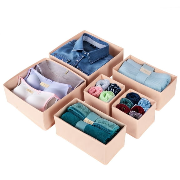 PinkSheep Foldable Dresser Drawer Organizer, Closet Storage Bins Dividers for Clothes Underwear Bra, 6 Pack, Pink