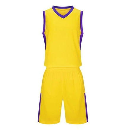 Kids Sports Shorts Set Boys Summer Basketball Jerseys 2 Piece Training Uniform Sets Active Performance Tank Top Yellow  13 Years