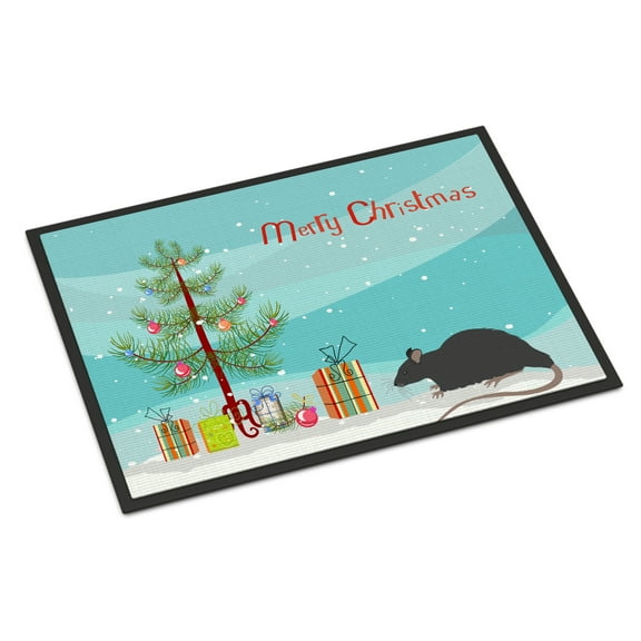 Carolines Treasures CK4468JMAT Black Rat Merry Christmas Door Mat Indoor Rug or Outdoor Welcome Mat 24x36 Doormat  36"L