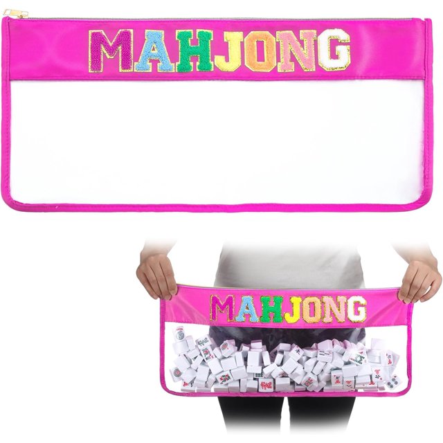1 PCS Mahjong Bag - Empty Mahjong Tiles Bag Only with Zippered & Letters, Case Only(Hot Pink,Moh-jong)
