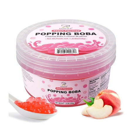 Soeos Peach Popping Boba, 550g – Juicy Peach Flavor Pearls for Bubble Tea, Frozen Yogurt & Desserts