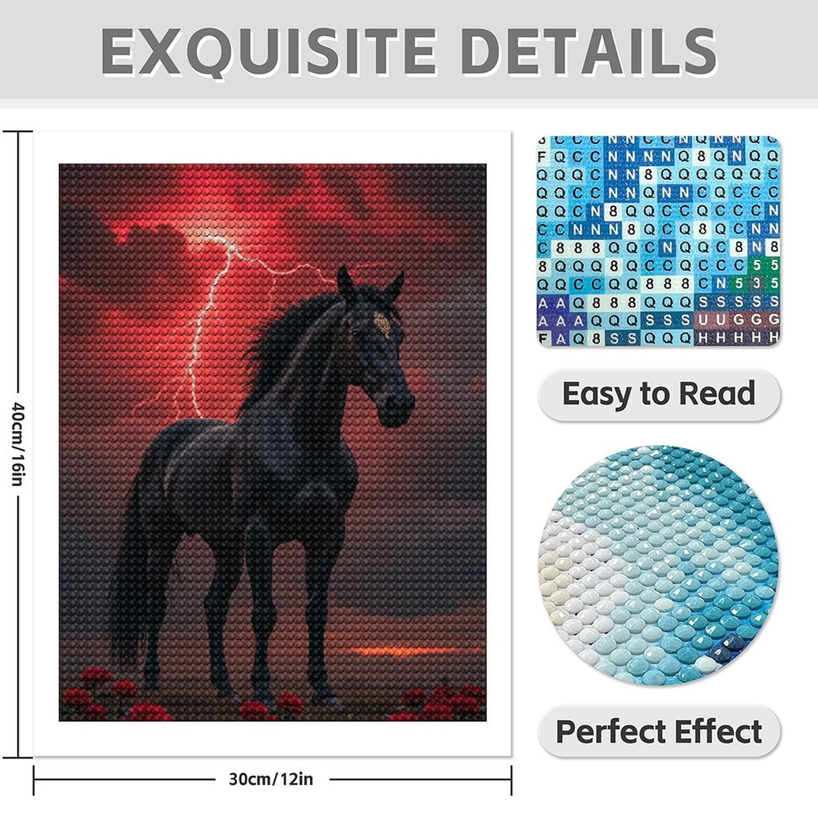 Diamond Art Kits for Adults - 5d Black Horse Red Sky Roses Diamond Painting for Adults, Diamond Art for Adults Beginners, Diamond Painting Kits for Adults for Home Wall Decor